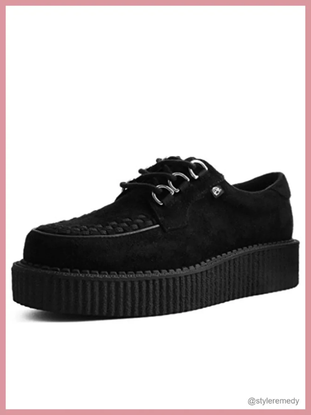 Faux Suede Creeper Sneakers with Chunky Platform Sole, Lace-Up with D-Rings,